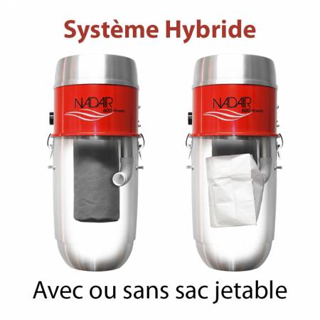 Système hybride, aspirateur centralisé NADAIR 600 32L avec ou sans sac jetable